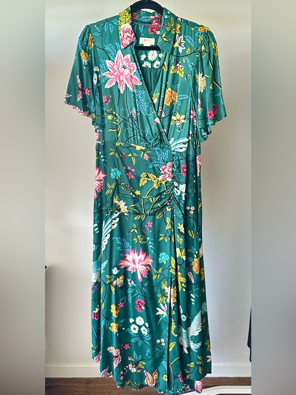 Anthropologie Maeve Teal Floral Midi Dress